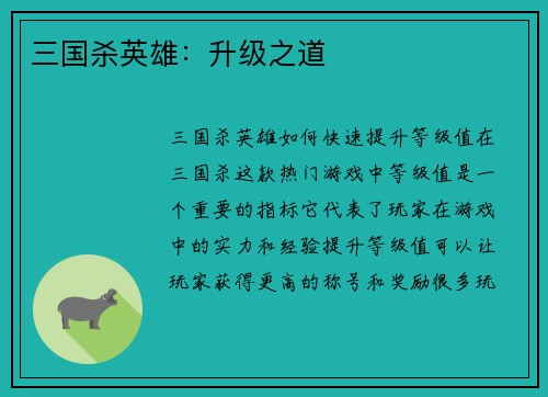 三国杀英雄：升级之道